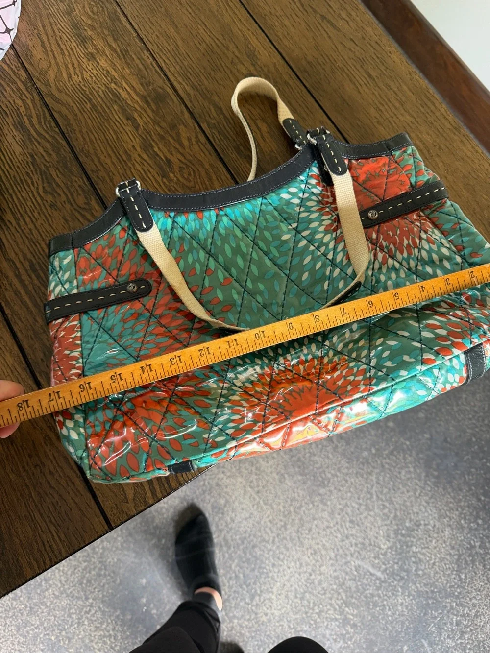 Brighton Purse Laminated Quilted Heart To Heart Large Tote Blue Red